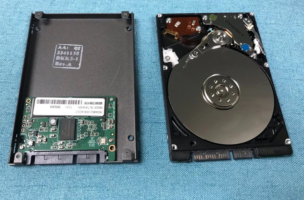 Side-by-side of an SSD and a HDD