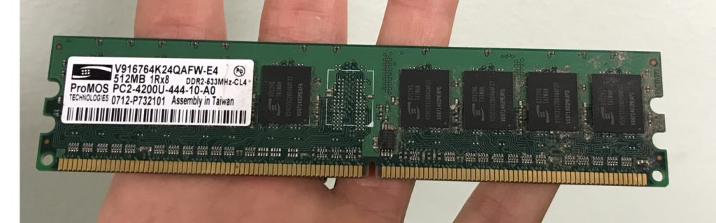 512MB DDR2 memory module. Random Access Memory (RAM) does not permanently store data.